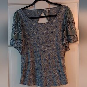 Lucky Brand Blue and Green Paisley Boho Blouse